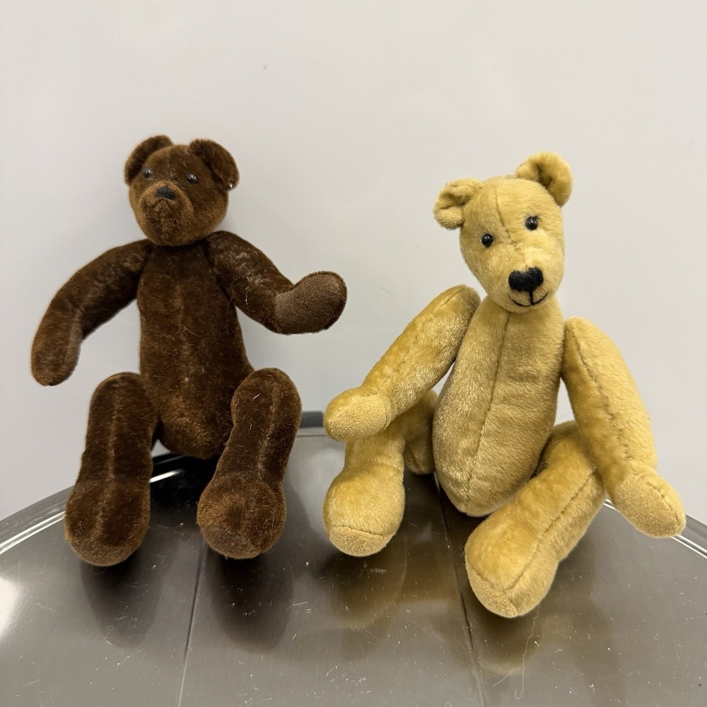 Vintage Mini Brown Teddy Bear Lot Of 2 Movable